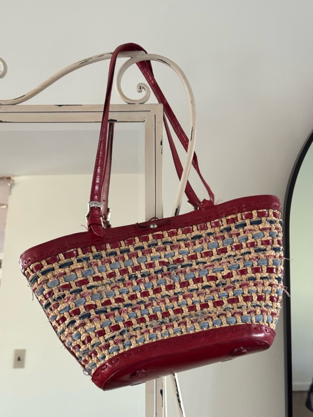 Brighton Woven Straw Tote with Red Trim